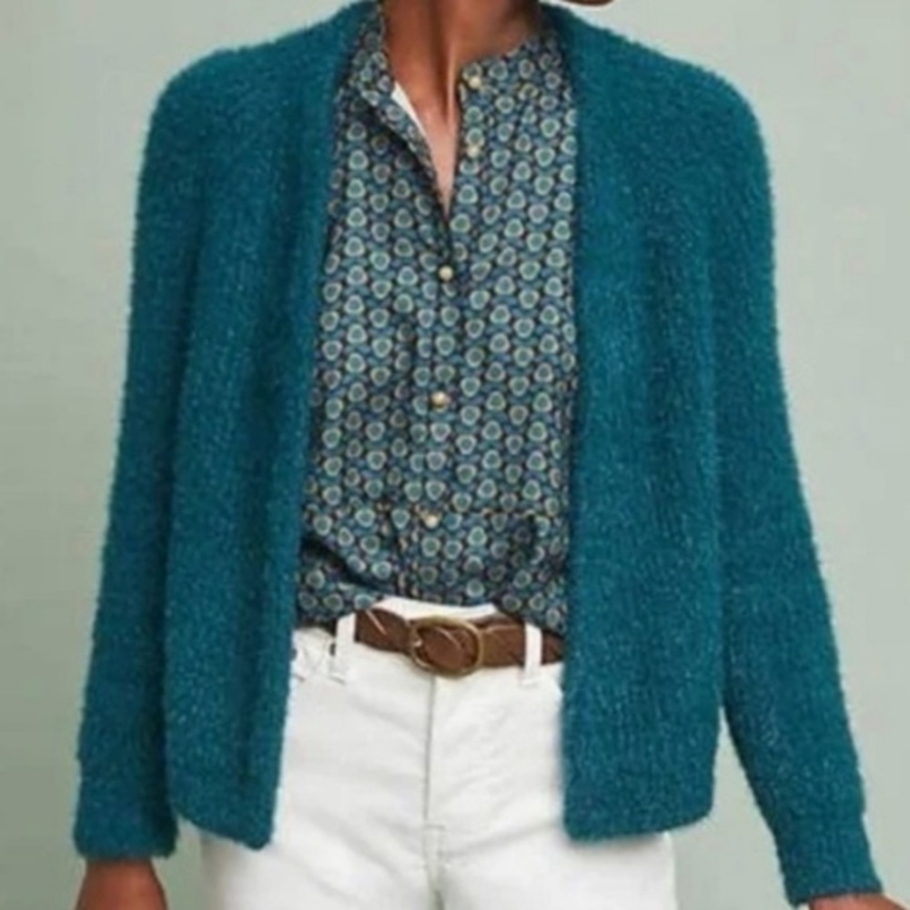 *SLEEPING ON SNOW* Teal Open-Front Wool Blend Cardigan Anthropologie Size Small